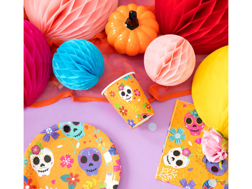 Kubeczki papierowe na Halloween Meksykańska Czacha - 220 ml - 6 szt.