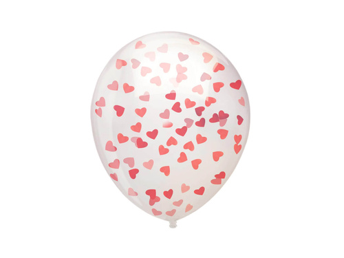 Balony przezroczyste z konfetti Serduszka czerwone - 30 cm - 100 szt.