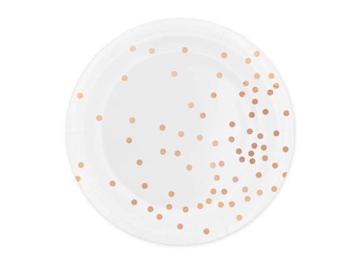 Talerzyki papierowe białe w różowo złote kropki - 23 cm - 6 szt.