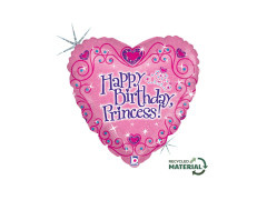 Balon foliowy serce Happy Birthday z tiarą księżniczki - 14" - 1 szt.