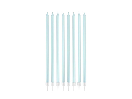Świeczki urodzinowe perłowe jasnoniebieskie - 15,5 cm - 8 szt.