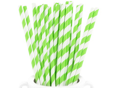 Słomki papierowe proste w zielone paski - 20 szt.