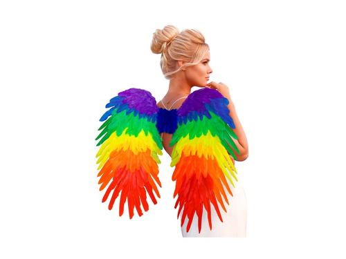 Tęczowe składane skrzydła z piór 80×60 cm