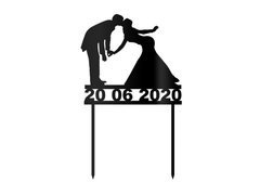 Topper z pleksi czarny na tort Młoda Para - 13 cm