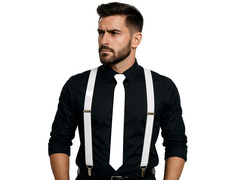 Biały zestaw akcesoriów szelki z długim krawatem - 2 szt.