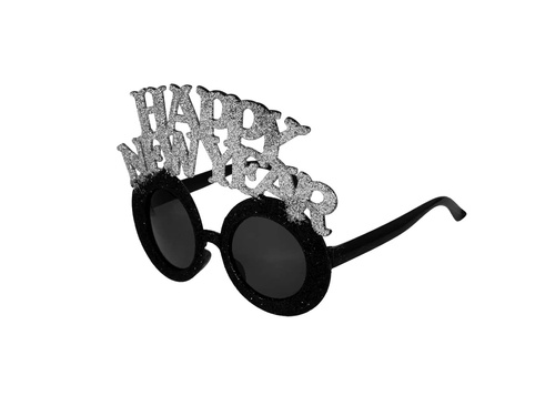 Okulary Happy New Year czarno-srebrne - 1 szt.