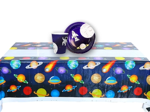 Zestaw obrus + kubeczki + talerzyki papierowe Kosmos - 25 szt.