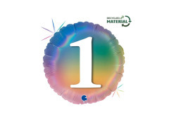 Balon foliowy okrągły Happy 1 tęczowy - 14" - 1 szt.