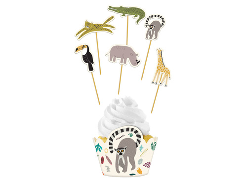 Zestaw dekoracji na babeczki Zoo - 12 szt.