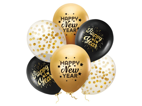 Balony lateksowe Happy New Year - 30 cm - 6 szt.