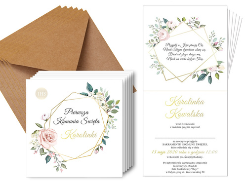 Zaproszenia personalizowane na I Komunię Świętą - 6 szt.