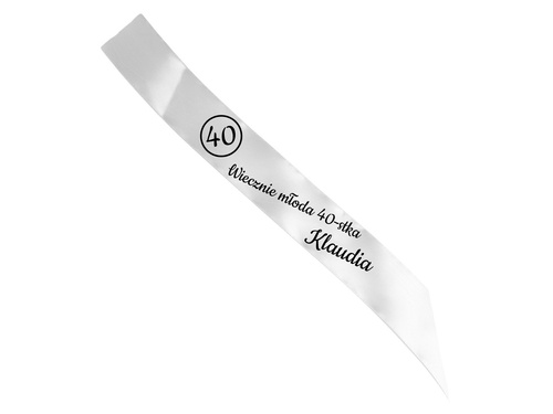 Szarfa personalizowana z imieniem na 40 urodziny - 140 cm - 1 szt.