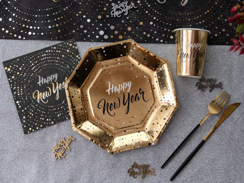 Kubeczki papierowe na Sylwestra Nowy Rok Happy New Year - złote - 270 ml - 10 szt.