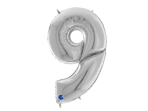 Balon foliowy cyfra 9 srebrna - 163 cm - 1 szt.
