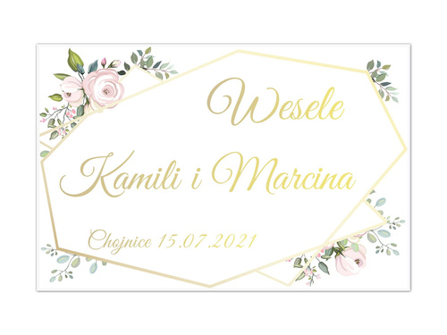 Plakat Weselny personalizowany z kwiatkami - 90x60 cm