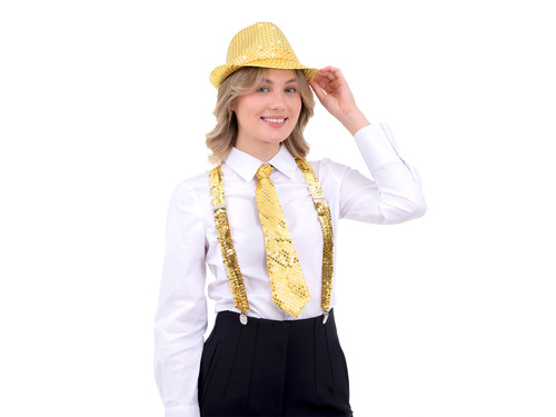 Cekinowy krawat - złoty - 36 cm - 1 szt.