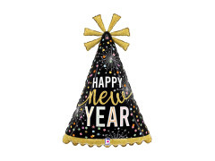 Balon foliowy Happy New Year w kształcie czapeczki - 32" - 1 szt.