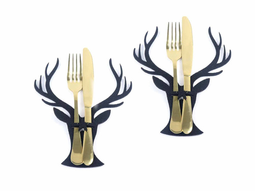 Etui na sztućce z filcu - Renifer - 2 szt.