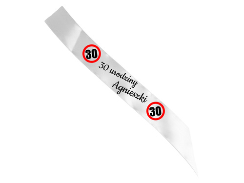 Szarfa personalizowana z imieniem na 30 urodziny - 140 cm - 1 szt.