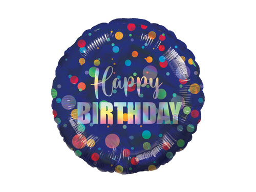 Balon foliowy Happy Birthday Kropki - 43 cm - 1 szt.
