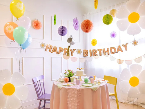 Baner urodzinowy Happy Birthday Stokrotki - 200 x 14,5 cm - 1 szt.