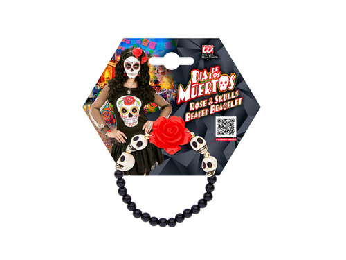 Bransoletka z czerwonymi różami i białymi czaszkami