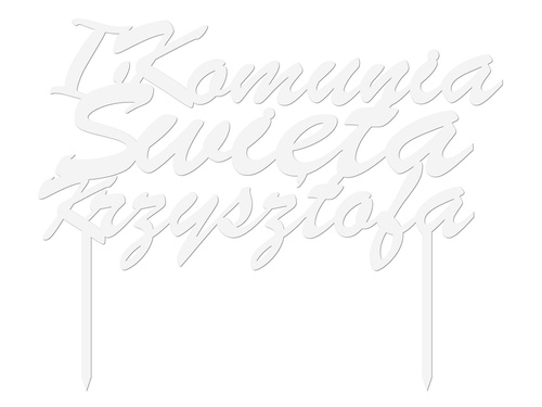 Topper z pleksi biały personalizowany na tort I Komunia Święta - 1 szt.