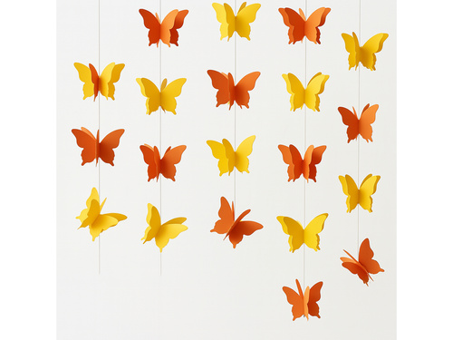 Dekoracja wisząca Motylki pomarańczowo-żółte 3D - 3 m - 1 szt.