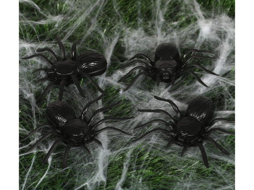 Zestaw 4 plastikowych pająków - 10 cm