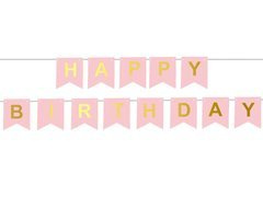 Baner flagi różowy z napisem Happy Birthday - 190 cm - 1 szt.