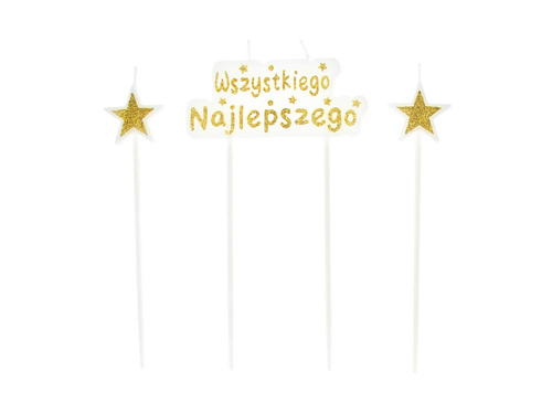 Świeczki pikery - złoty brokatowy napis Wszystkiego Najlepszego