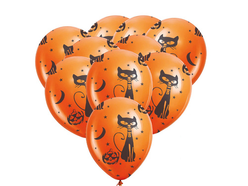 Balony z nadrukiem na Halloween - Kot - 30 cm - 10 szt.