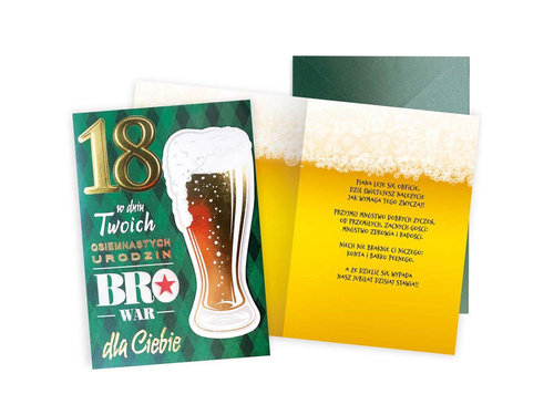 Kartka na osiemnaste urodziny Browar z kopertą