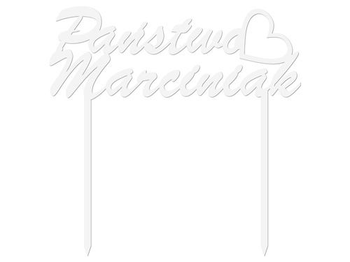 Topper z pleksi biały na tort personalizowany na wesele - 15 cm