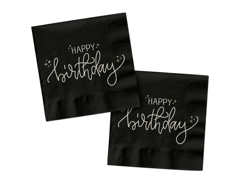 Serwetki urodzinowe Happy Birthday czarne - 33 cm - 20 szt.