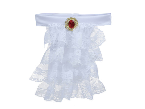 Biały żabot z broszką - 1 szt.