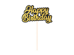 Topper na tort Happy Birthday złoto-czarny - 1 szt.