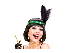 Zielona cekinowa opaska z dwoma piórami