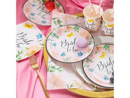 Talerzyki papierowe na Wieczór panieński w kwiaty Bride to be - 18 cm - 6 szt.