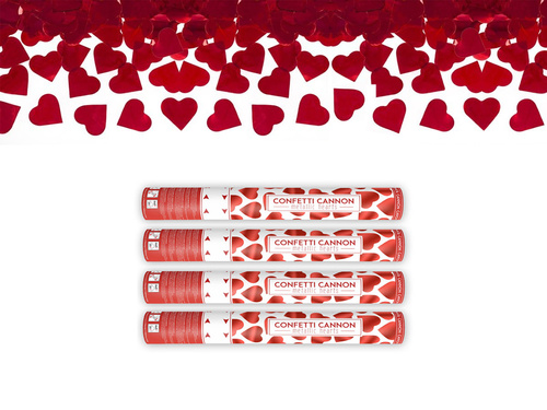 Tuba strzelająca, czerwone serca, 40 cm, 1 szt.