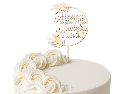 Topper drewniany personalizowany na tort I Komunia Święta - 1 szt.