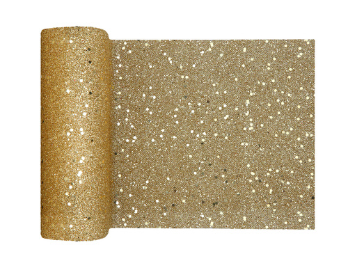 Dekoracja bieżnik brokatowy na stół - złoty - 18 cm x 5 m - 1 szt.