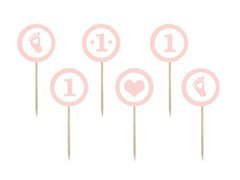 Pikery na tort na roczek dziewczynki - 6 szt.