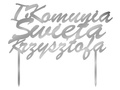Topper z lustrzanej pleksi srebrny personalizowany na tort I Komunia Święta