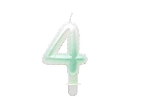 Świeczka cyferka perłowa biało-zielona - 4 - cztery