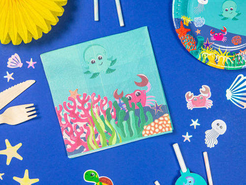 Serwetki urodzinowe Podwodny Świat - 33 cm - 12 szt.