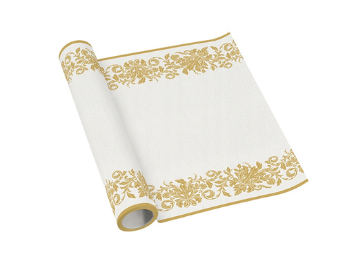 Dekoracja bieżnik na stół ze złotym ornamentem - 40 cm x 5 m - 1 szt.