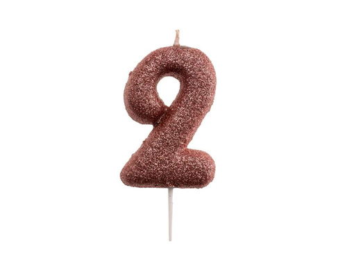 Świeczka cyferka brokatowa różowe złoto - 2 - 1 szt.