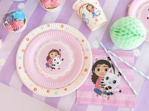 Talerzyki papierowe na urodziny Koci domek Gabi - 18 cm - 6 szt.