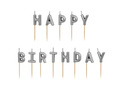 Świeczki pikery napis Happy Birthday - srebrny